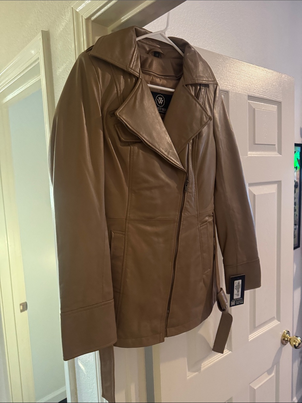 Womens Brown Leather Moto Jacket with Belt